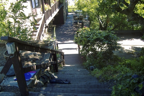 Before looking down the stairs