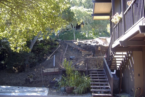 Deconstruction of old stairs and walss