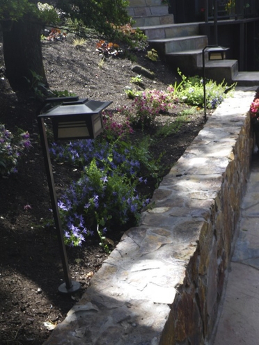 Close up of new stone retaining wall