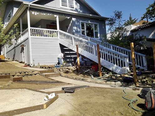 Looking up towards house during construction